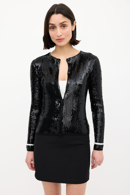 Louis Vuitton Black Sequin Stripe Cuff Cardigan