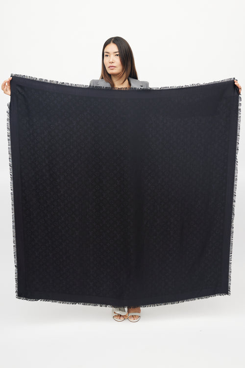 Louis Vuitton Black Silk 
Wool Monogram Shawl