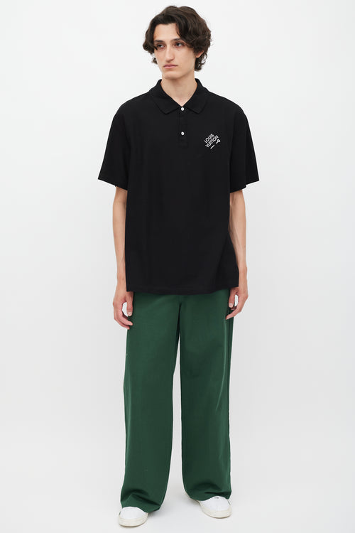 Louis Vuitton Black 
White Embroidered Logo Polo