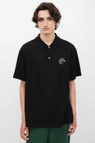 Louis Vuitton Black 
White Embroidered Logo Polo