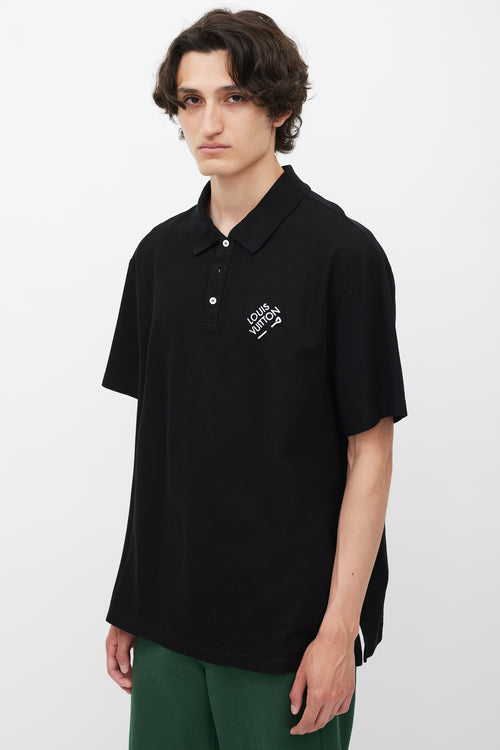 Louis Vuitton Black 
White Embroidered Logo Polo