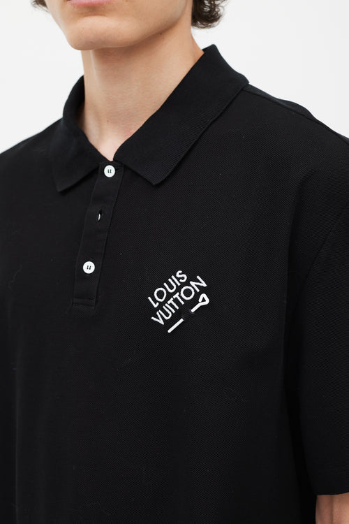 Louis Vuitton Black 
White Embroidered Logo Polo