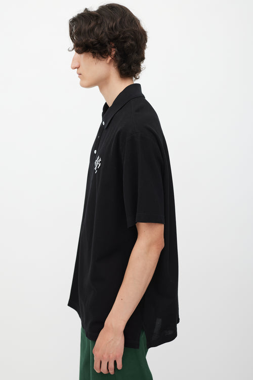 Louis Vuitton Black 
White Embroidered Logo Polo