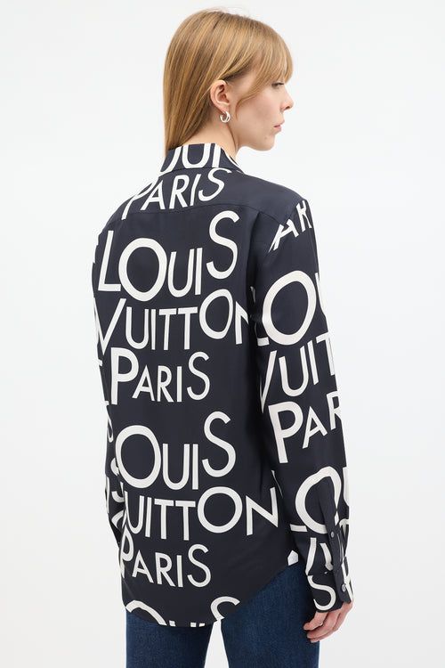 Louis Vuitton Black 
White Silk Typography Shirt