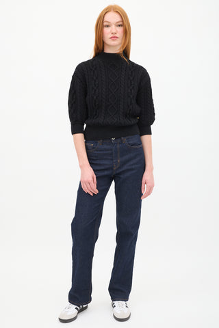 Louis Vuitton Black Wool Cable Knit Short Sleeve Sweater