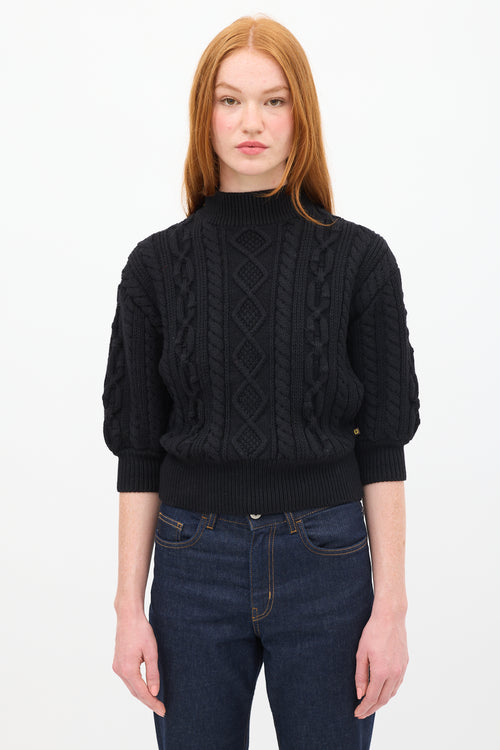 Louis Vuitton Black Wool Cable Knit Short Sleeve Sweater