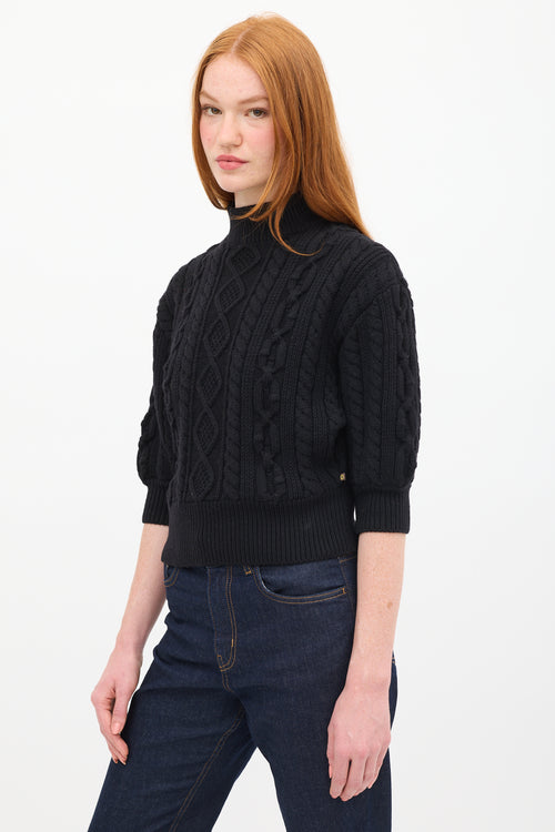 Louis Vuitton Black Wool Cable Knit Short Sleeve Sweater