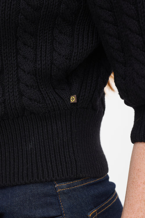 Louis Vuitton Black Wool Cable Knit Short Sleeve Sweater