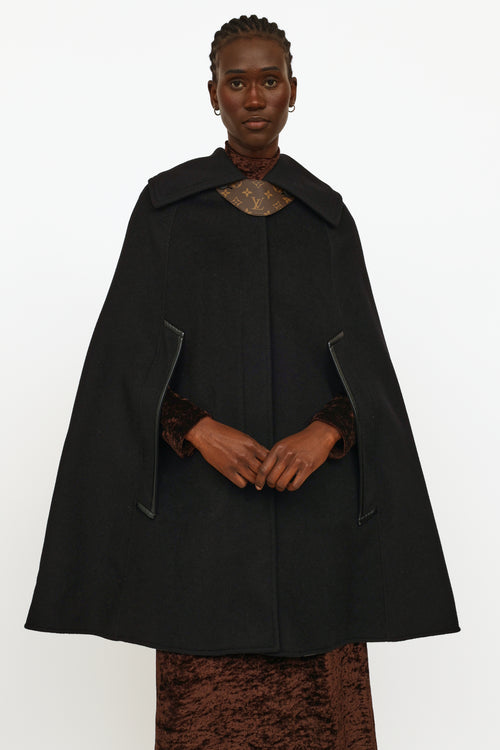 Louis Vuitton Black Wool 
Leather Trench Cape