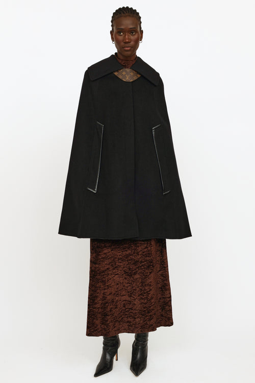 Louis Vuitton Black Wool 
Leather Trench Cape