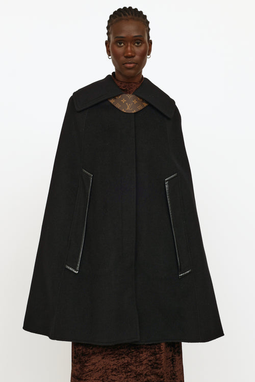 Louis Vuitton Black Wool 
Leather Trench Cape