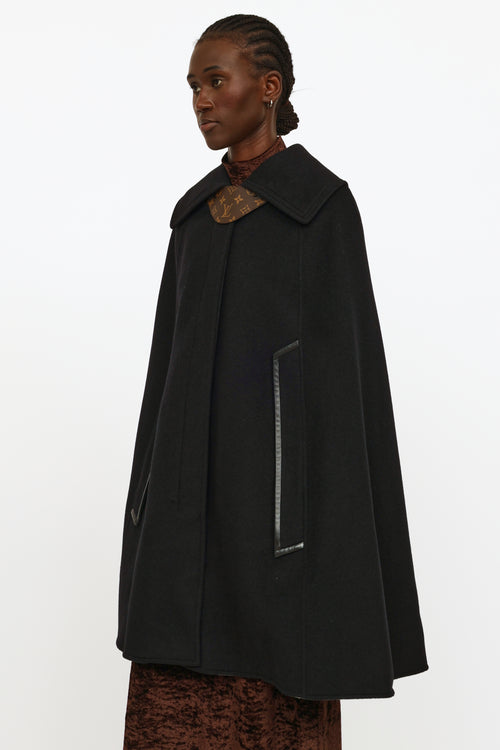 Louis Vuitton Black Wool 
Leather Trench Cape