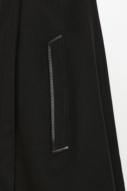 Louis Vuitton Black Wool 
Leather Trench Cape