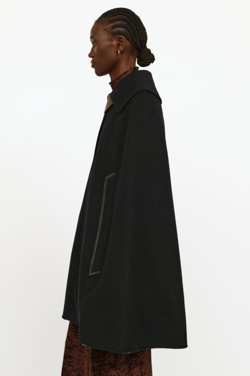 Louis Vuitton Black Wool 
Leather Trench Cape