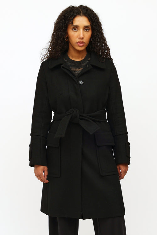 Louis Vuitton Black Cashmere Coat Belted Jacket