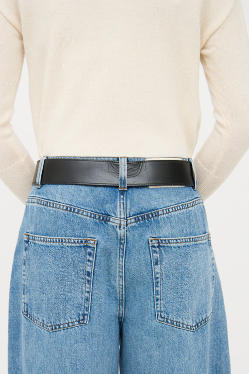 Black Leather Ceinture Jeans Logo Belt