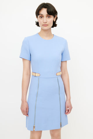 Louis Vuitton Blue 
Brown Wool Zip Dress