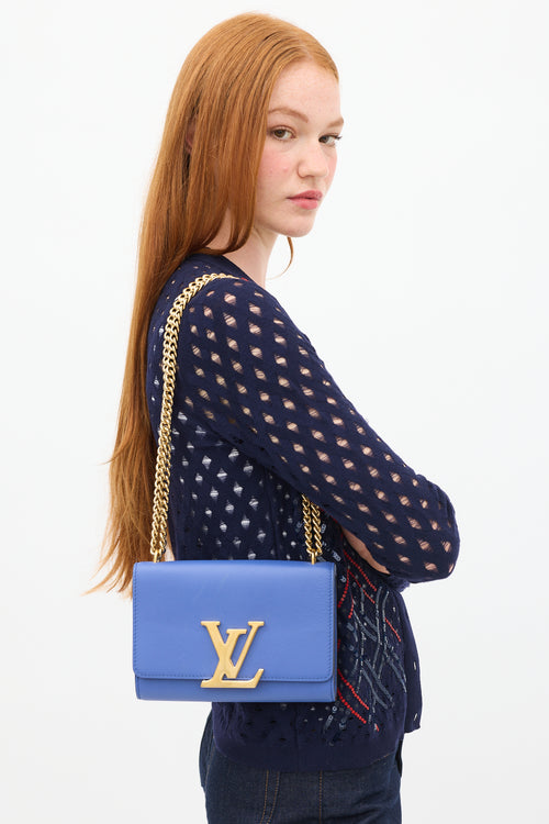 Louis Vuitton Blue Leather Louise GM Chain Clutch