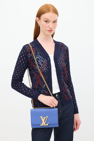 Louis Vuitton Blue Leather Louise GM Chain Clutch