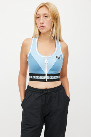 Louis Vuitton Blue Logo Tape Zip Up Sports Bra