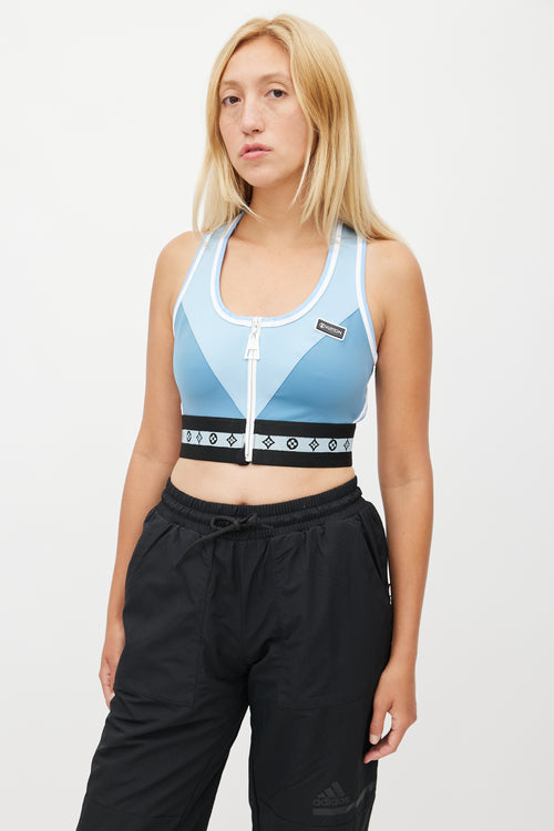 Louis Vuitton Blue Logo Tape Zip Up Sports Bra