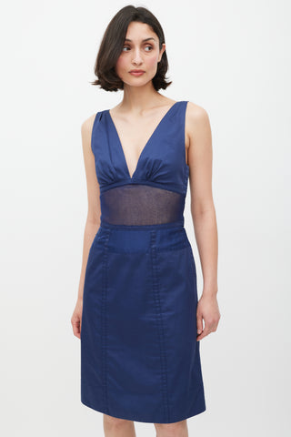 Louis Vuitton Blue Mesh Insert Dress