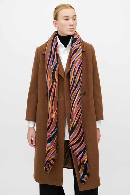 Louis Vuitton Brown 
Multicolour Silk Monogram Stripe Scarf