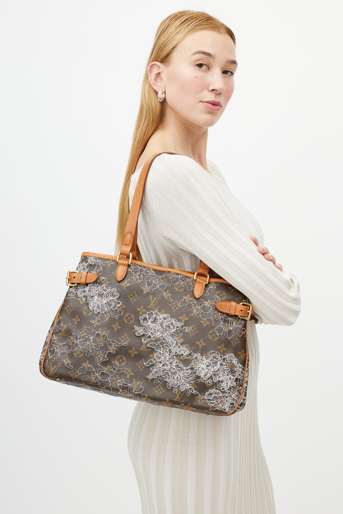 Louis Vuitton Brown 
White Dentelle Batignolles Monogram Bag