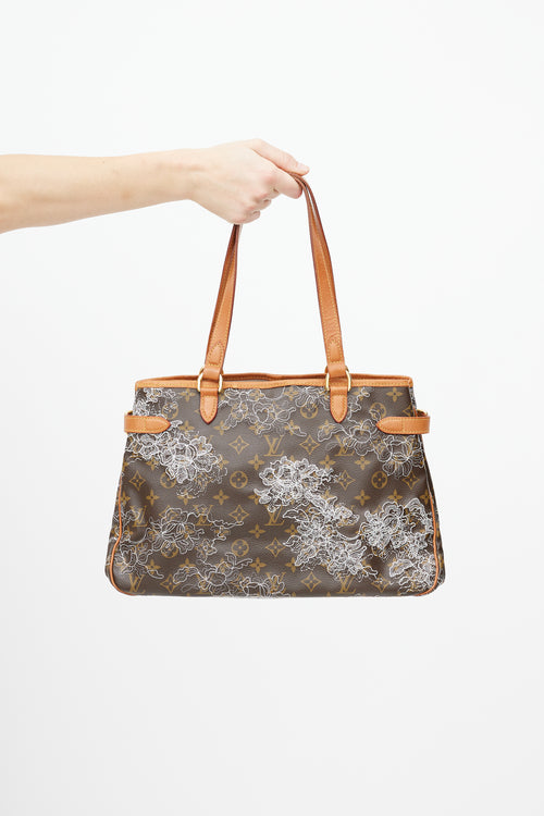 Louis Vuitton Brown 
White Dentelle Batignolles Monogram Bag