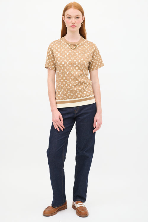 Louis Vuitton Brown 
Beige Monogram Chain T-Shirt