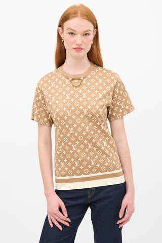 Louis Vuitton Brown 
Beige Monogram Chain T-Shirt