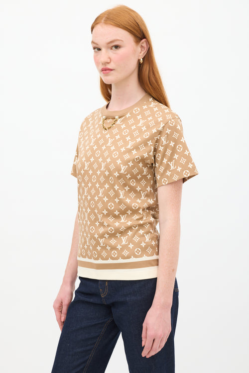 Louis Vuitton Brown 
Beige Monogram Chain T-Shirt