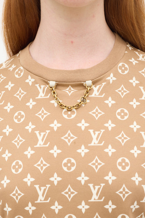 Louis Vuitton Brown 
Beige Monogram Chain T-Shirt