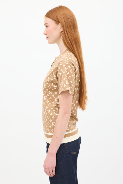 Louis Vuitton Brown 
Beige Monogram Chain T-Shirt