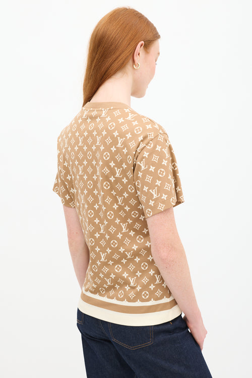 Louis Vuitton Brown 
Beige Monogram Chain T-Shirt