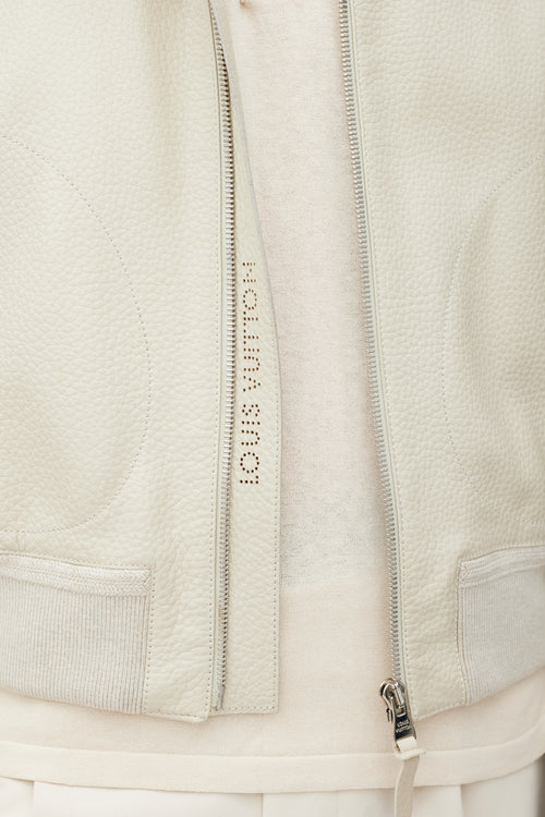 Louis Vuitton Cream 
Silver Leather Bomber Jacket