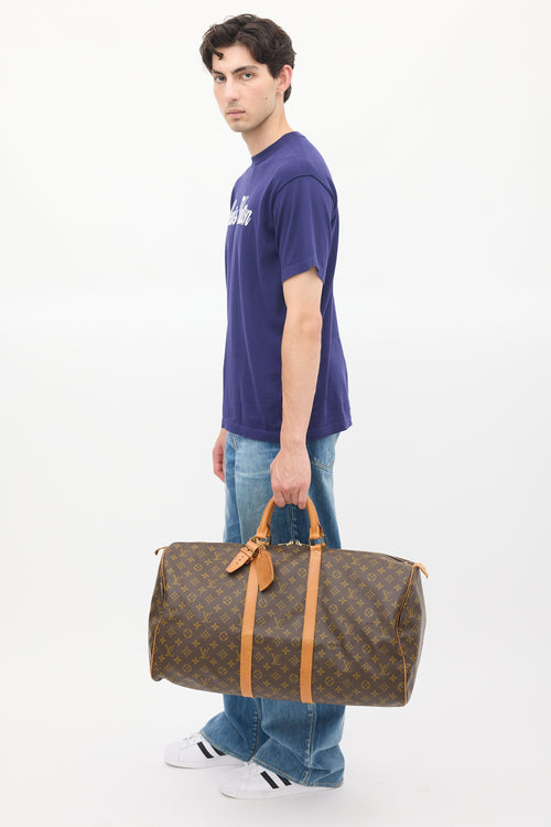 Louis Vuitton Brown Monogram Canvas Keepall 55 Duffle Bag