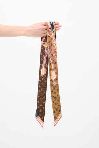 Louis Vuitton Brown 
Multicolour Silk Ultimate Monogram BB Bandeau Scarf