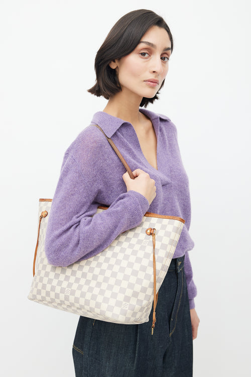 Louis Vuitton Cream Damier Azur Neverfull MM Shoulder Bag