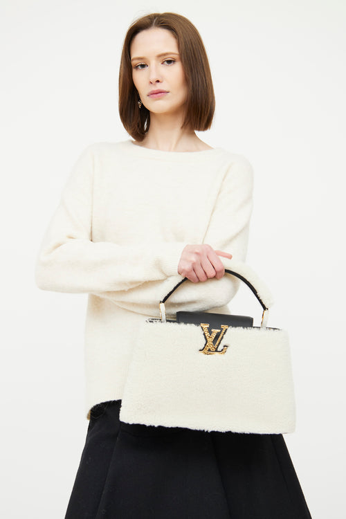 Louis Vuitton Black 
Cream Teddy Fleece Capucines Bag