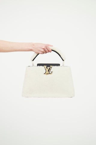 Louis Vuitton Black 
Cream Teddy Fleece Capucines Bag