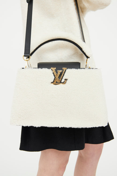 Louis Vuitton Black 
Cream Teddy Fleece Capucines Bag