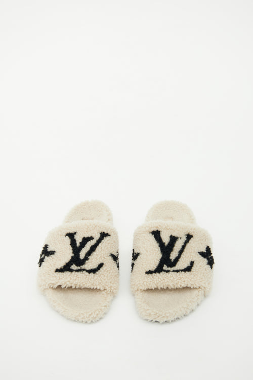 Louis Vuitton Beige Bom Dia Shearling Slide