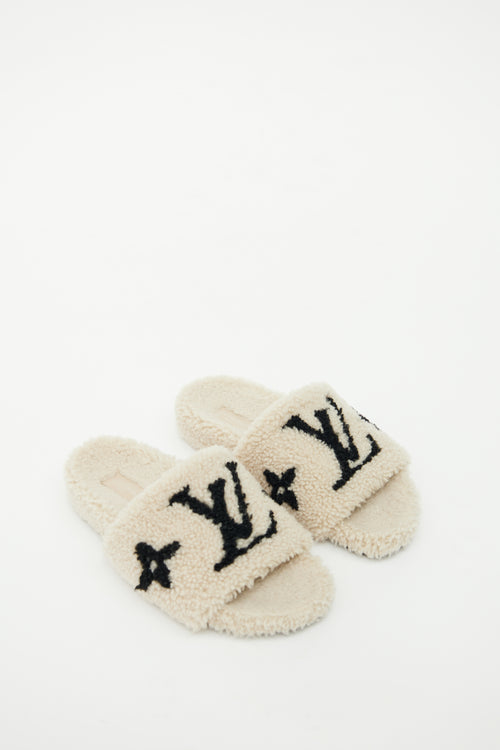 Louis Vuitton Beige Bom Dia Shearling Slide