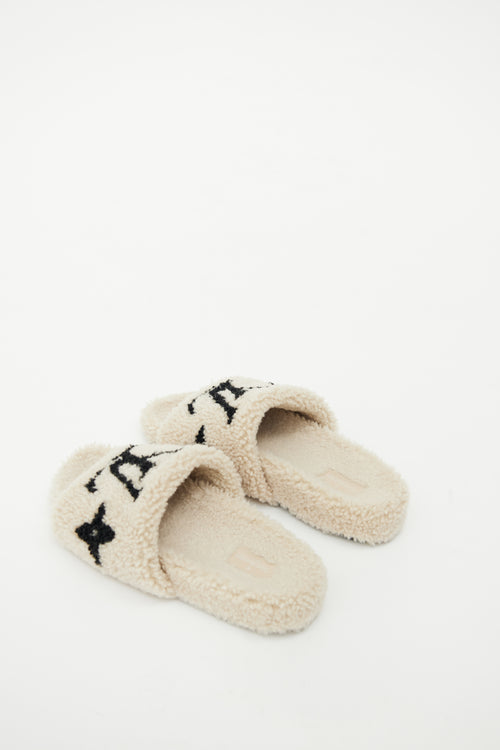 Louis Vuitton Beige Bom Dia Shearling Slide