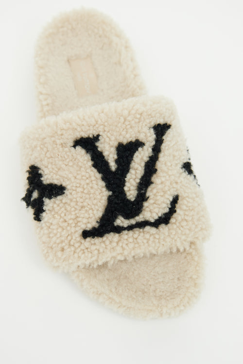 Louis Vuitton Beige Bom Dia Shearling Slide