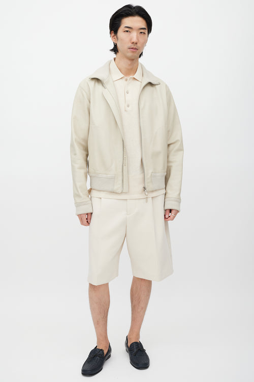 Louis Vuitton Cream 
Silver Leather Bomber Jacket