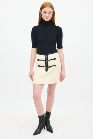 Louis Vuitton Cream 
Black Wool Buckled Zip Skirt