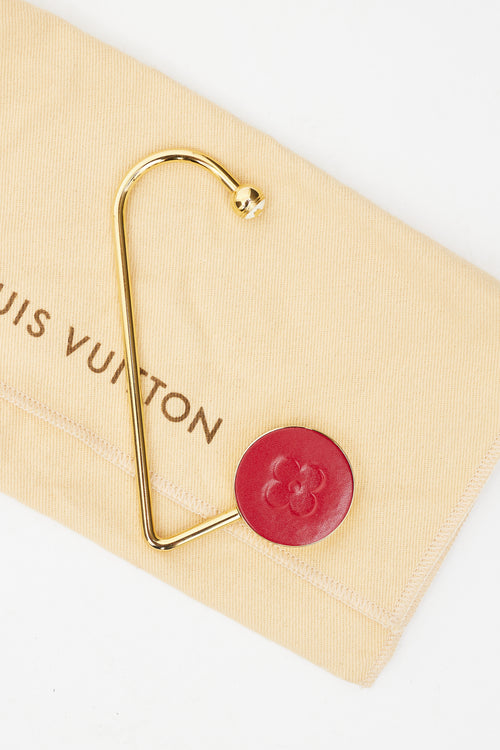 Louis Vuitton Gold 
Red Leather Bag Hook