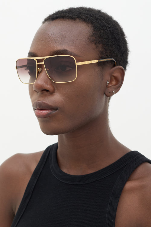 Louis Vuitton Gold 
Brown Attitude Aviator Sunglasses